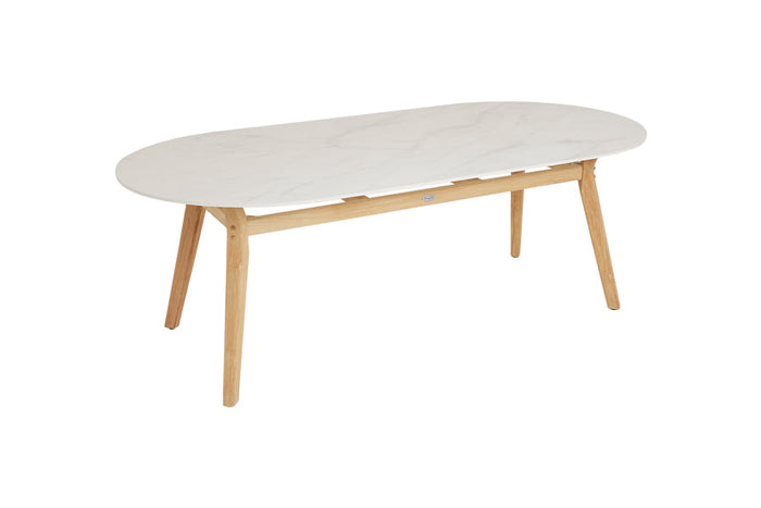 220cm Henley Porcelain Marble & Teak Oval Dining Table