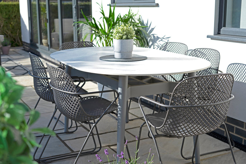 220cm Henley Porcelain Marble & Aluminium Oval Dining Table