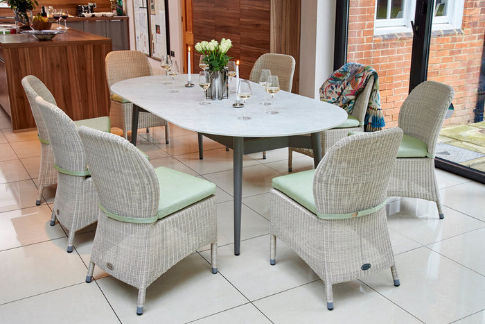220cm Henley Porcelain Marble & Aluminium Oval Dining Table
