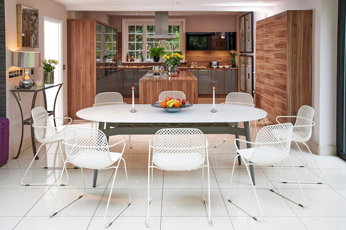 220cm Henley Porcelain Marble & Aluminium Oval Dining Table