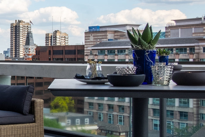 80cm Paris Black/Smoke Grey Square Pedestal Table