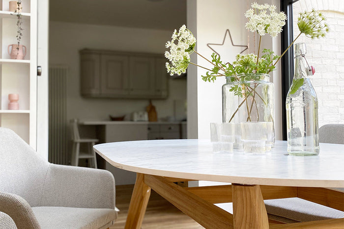 158cm Henley Porcelain Marble & Teak Oval Dining Table